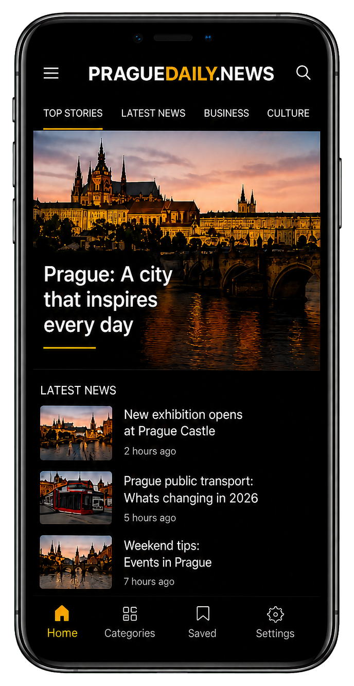 Prague Daily News app screen on a phone